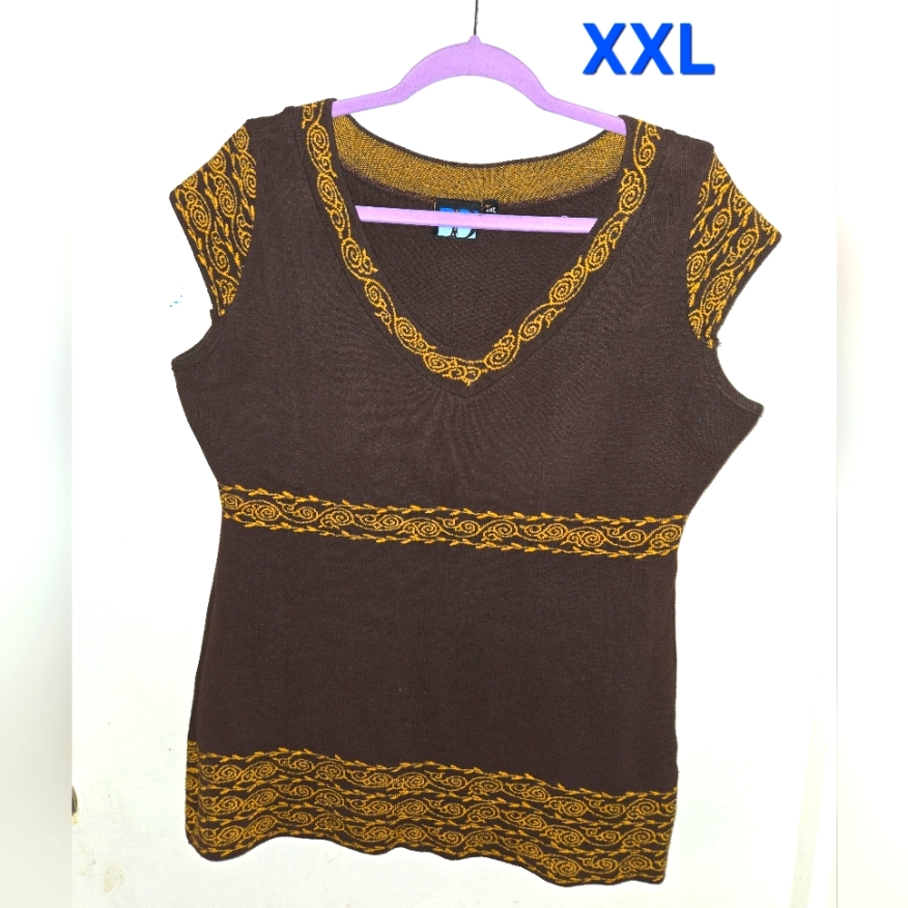 Brown and Mustard Short Sleeve Tank Top - XX-L